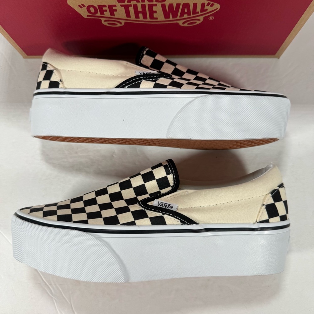 Vans Classic Slip-On Stackform Checkerboard Black Classic White Sneakers Women 8 - Picture 7 of 12